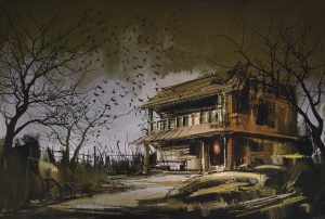 painting,of,old,wooden,abandoned,house,halloween,background