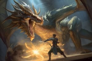 wizard,and,huge,dragon.,fantasy,scene,in,the,cave.,battle