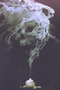 skull,shaped,smoke,comes,out,from,burnt,candle,horror,concept,illustration,painting