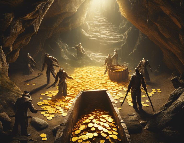 firefly a hoard of gold coins underground with shadowy figures trying to steal it. 94043